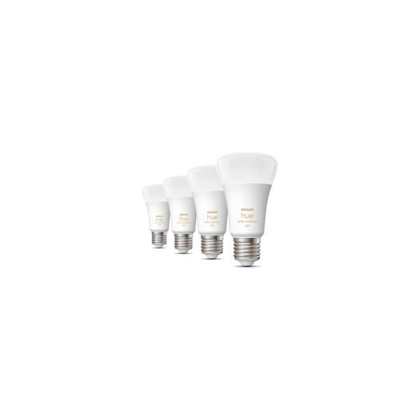 Philips Hue White Ambiance LED Lampe, Viererpack, 9W, E27, A60, 806lm, 4000K (929002489804)