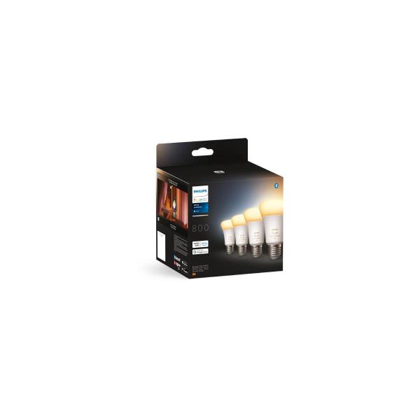 Philips Hue White Ambiance LED Lampe, Viererpack, 9W, E27, A60, 806lm, 4000K (929002489804)
