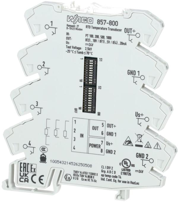 Wago 857-800 Temperaturmessumformer für RTD Sensoren, 24VDC, lichtgrau