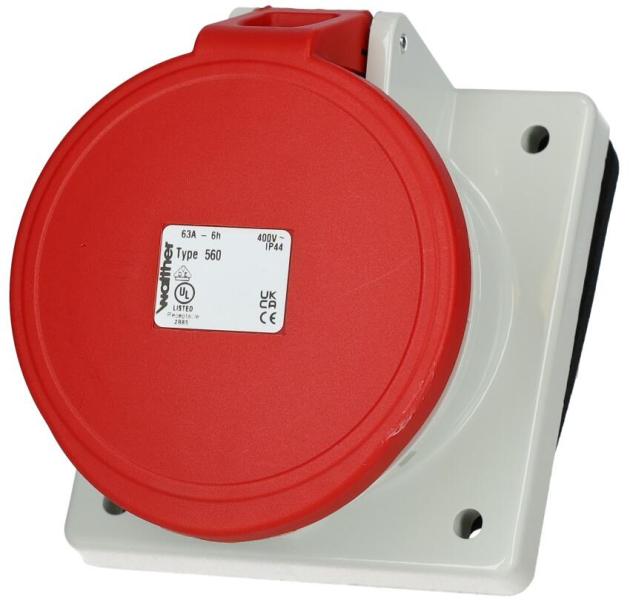 Walther 560 Anbaudose schräg, 63A, 5-Polig, 400V, 6h, IP44, Befestigungsmaß 85x77