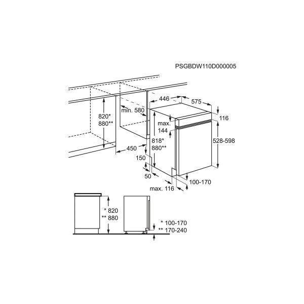 AEG FEE73407ZM Teilintegrierter Geschirrspüler, 45 cm breit, 9 Maßgedecke, AutoOff, AirDry, QuickLift, edelstahl