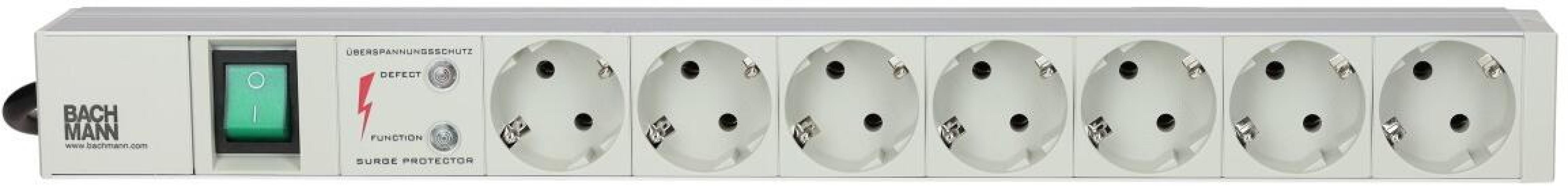Bachmann 19 Zoll Steckdosenleiste 7x Steckdose 1x Schalter ÜSE 1HE, weiß (333.405)