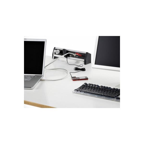 Bachmann DESK 1 Steckdosenleiste, 3xSchutzkontaktsteckdosen, silber/weiß (902.0048)