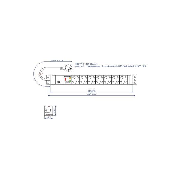 Bachmann 19 Zoll Steckdosenleiste, 7xSchuko, 1HE PVC, ÜSS, 2m, grau (333.604)