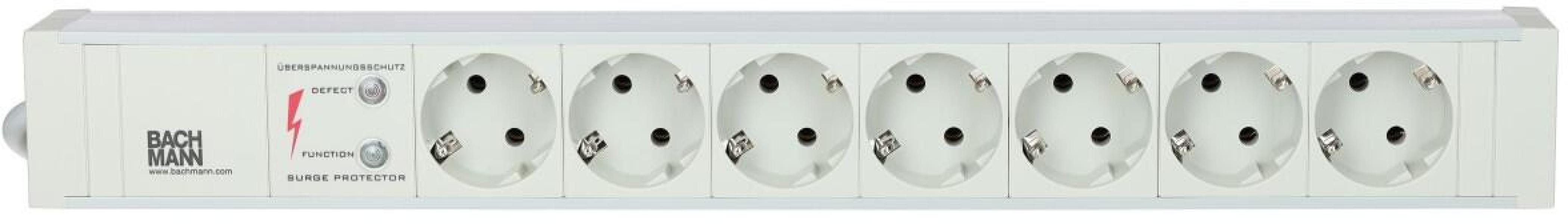 Bachmann 19 Zoll Steckdosenleiste, 7xSchuko, 1HE PVC, ÜSS, 2m, grau (333.604)