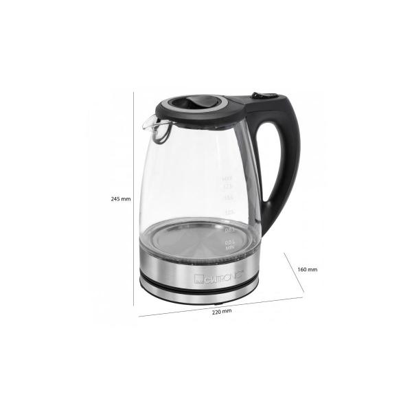Clatronic WKS 3744 G Wasserkocher, 2200W, 1,7L, Wasserstandsanzeige, Trockengeh-/Überhitzungsschutz, Edelstahl und Glas (263935)