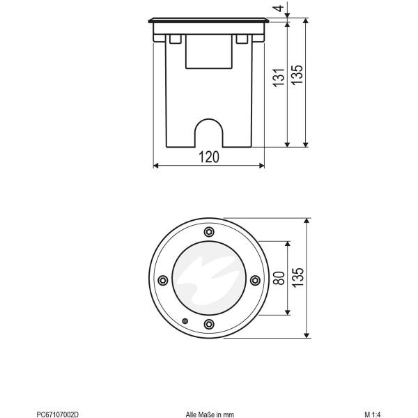 EVN PENTOLA LED Bodeneinbauleuchte, rund, IP67, 220-240V, 7W, 3000K, 560lm, Phasenan- /abschnitt dimmbar, EDS / Alu (PC67107002D)