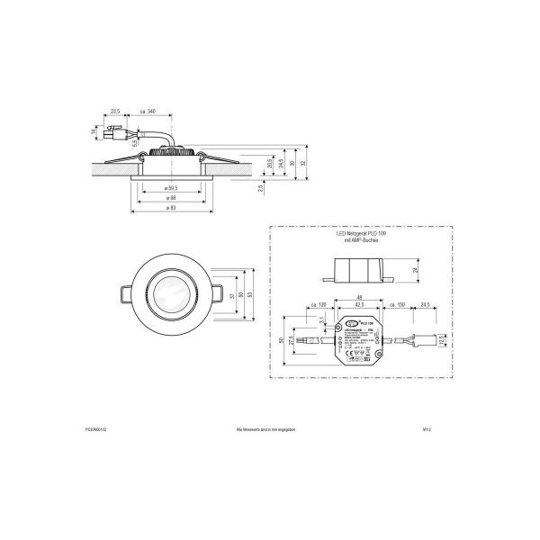 EVN PC20-Serie LED Deckeneinbau, rund, schwenkbar, IP20, 220-240V, 6W, 3000K, 620lm, inkl. Netzgerät, weiß STL (PC20N60102)