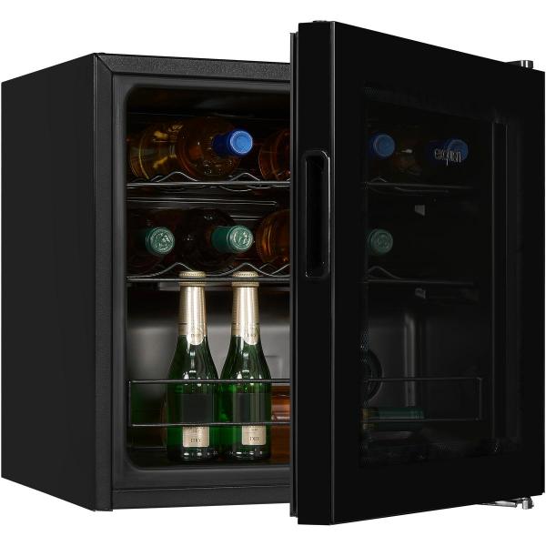 Exquisit WS1-12-GTE-030G Stand Weinkühlschrank, 48 cm breit, 14 Standardweinflaschen, Türanschlag wechselbar, Temperatureinstellung, schwarz