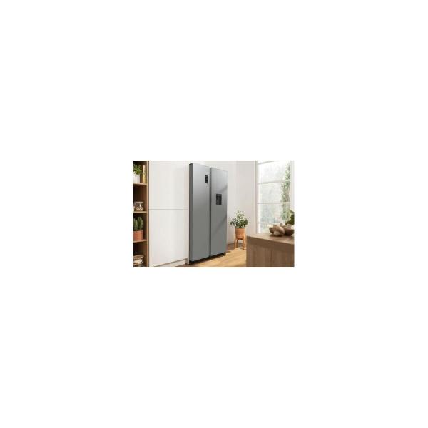 Gorenje NRR9185DAXLWD Stand Side-by-Side Kombination, 91,5 cm breit, 547 L, NoFrost Plus, FastFreeze, TwistIce, grau metallic strukturiert