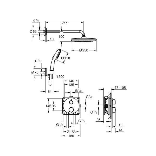 GROHE Precision Thermostat Duschsystem, Unterputz, Quickfix, mit Vitalio Start 250, mattschwarz (348832430)