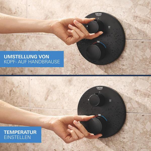 GROHE Precision Thermostat Duschsystem, Unterputz, Quickfix, mit Vitalio Start 250, mattschwarz (348832430)