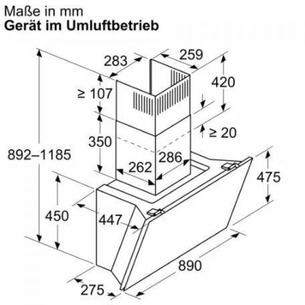 Siemens LC91KLT60 A+ Kopffreihaube, 90 cm breit, 1.007 m³/h, cookConnect System, iQdrive-Motor, Leistung 3-stufig + 2 Intensiv, Klarglas schwarz bedruckt