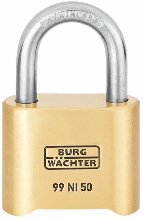 ARDEBO.de Burg Wächter 99 Ni 50 SB Zahlen-Vorhängeschloss, Messingkorpus, Edelstahlbügel (37661)