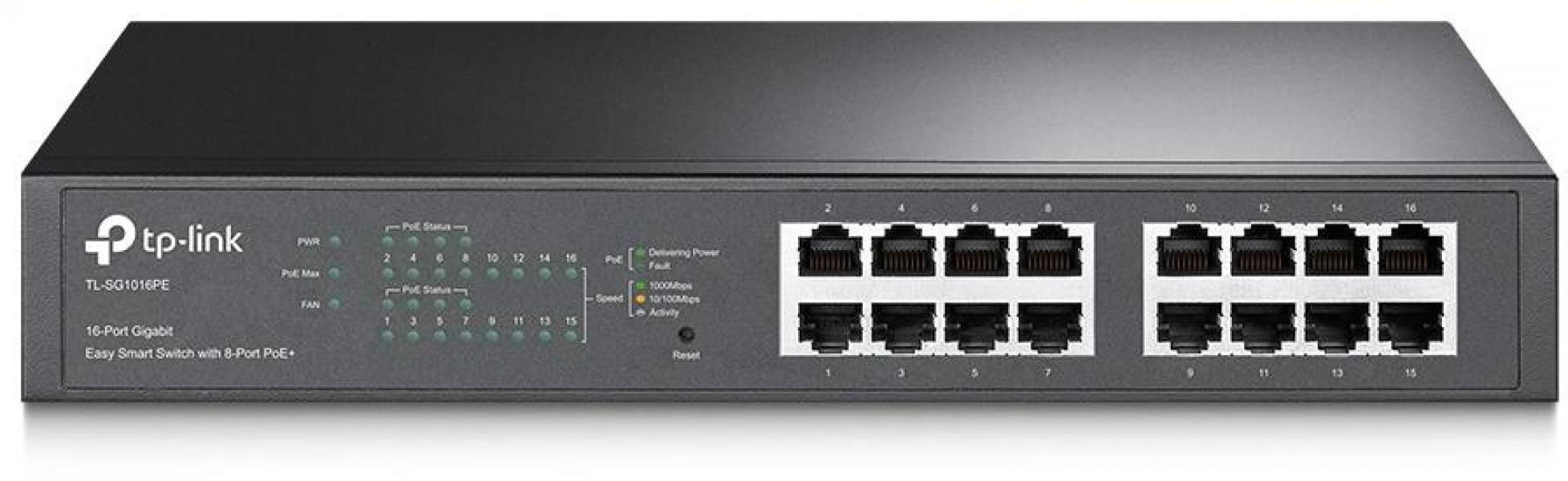ARDEBO.de TP-Link 16-Port-Gigabit-Easy-Smart-PoE-Switch mit 8 PoE+-Ports (TL-SG1016PE)