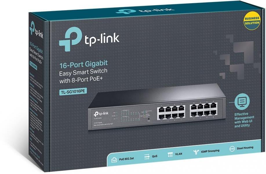 TP-Link 16-Port-Gigabit-Easy-Smart-PoE-Switch mit 8 PoE+-Ports (TL-SG1016PE)