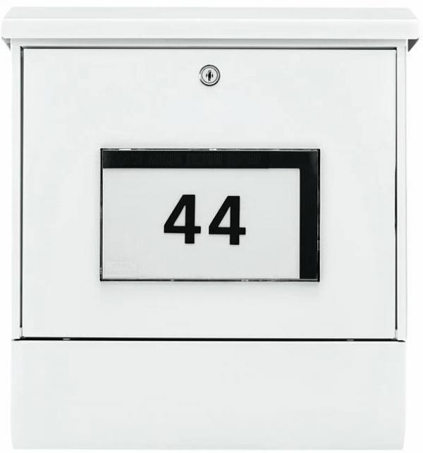 Burg Wächter Malaga 4400 W Solar-Briefkasten-Set, mit Zeitungsfach, Querformat, Öffnungsstopp, Hausnummernfeld, weiß (75320)