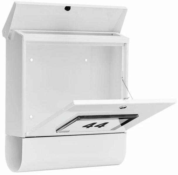 Burg Wächter Malaga 4400 W Solar-Briefkasten-Set, mit Zeitungsfach, Querformat, Öffnungsstopp, Hausnummernfeld, weiß (75320)