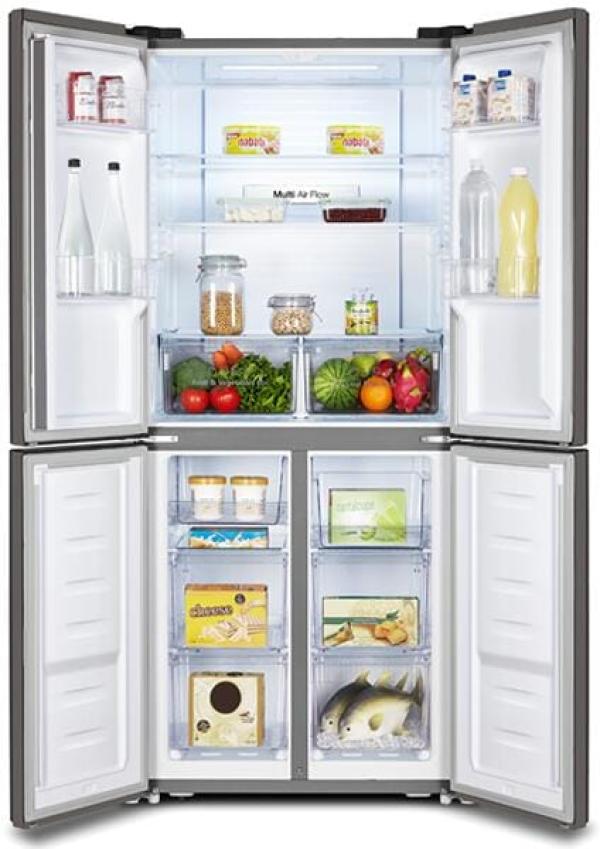 Hisense RQ515N4AC2 Multi Door Side-by-Side Kühl-/Gefrierkombination, 79,4 cm breit, 427 L, NoFrost, Multi Airflow-System, LED-Innenbeleuchtung, Edelstahl-Look
