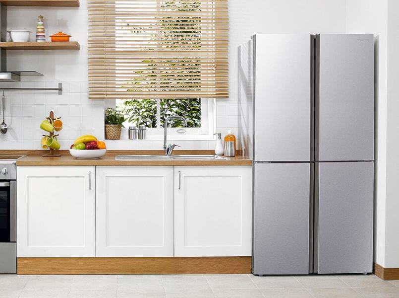 Hisense RQ515N4AC2 Multi Door Side-by-Side Kühl-/Gefrierkombination, 79,4 cm breit, 427 L, NoFrost, Multi Airflow-System, LED-Innenbeleuchtung, Edelstahl-Look