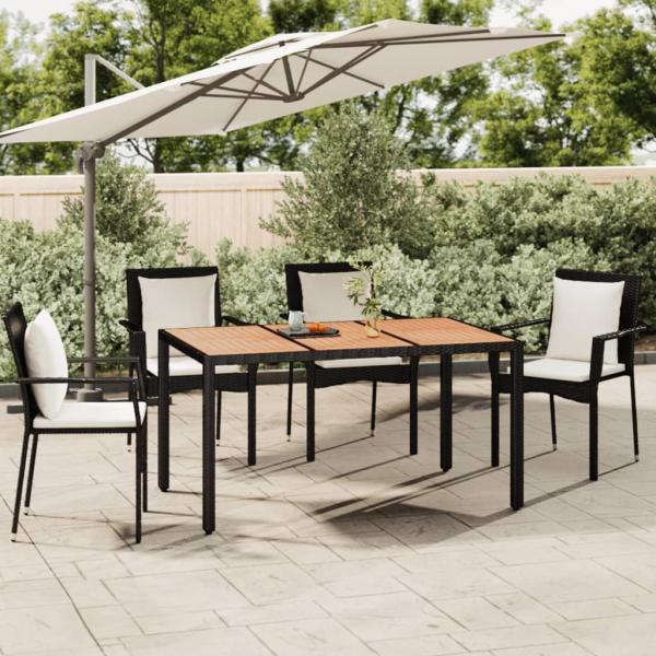 ARDEBO.de - Gartentisch mit Holzplatte Schwarz Poly Rattan & Akazienholz