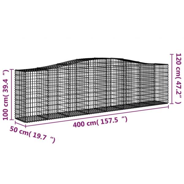 Gabionen mit Hochbogen 15 Stk 400x50x100/120cm Verzinktes Eisen
