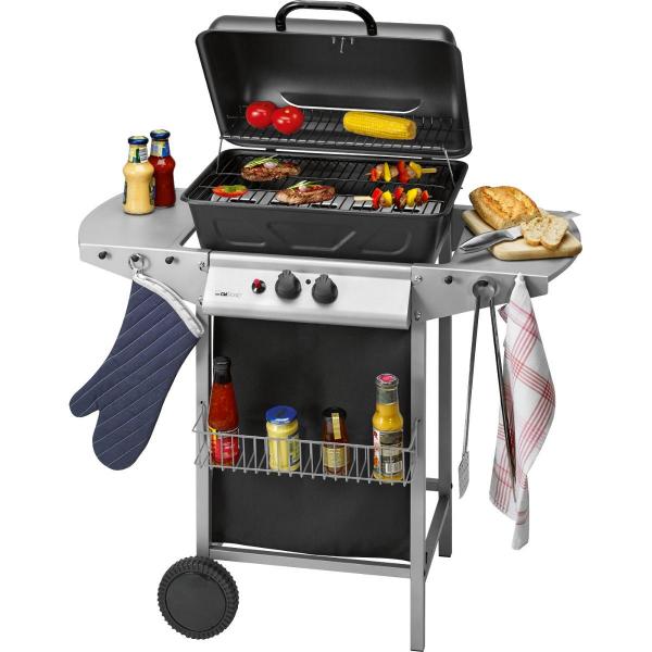 ARDEBO.de Clatronic GG 3590 Gasgrill, 50mbar, 2 Heizzonen, Stahlgehäuse, Räder, schwarz-silber (263692)