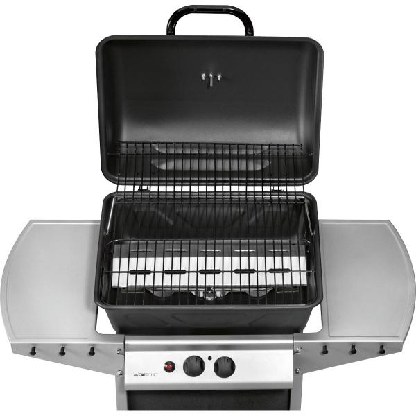 Clatronic GG 3590 Gasgrill, 50mbar, 2 Heizzonen, Stahlgehäuse, Räder, schwarz-silber (263692)