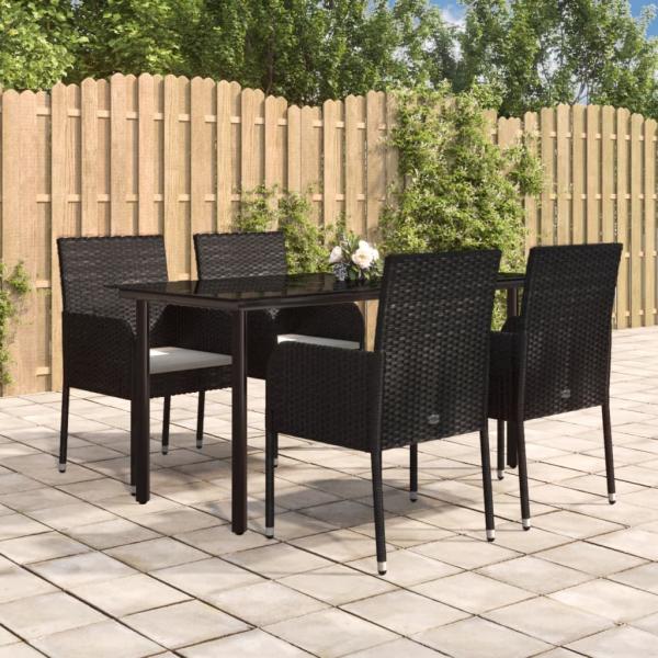 ARDEBO.de - 5-tlg. Garten-Essgruppe mit Kissen Schwarz Poly Rattan