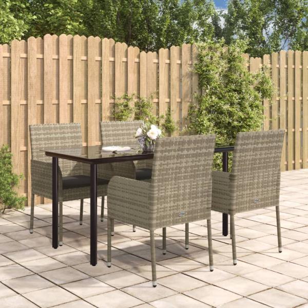 ARDEBO.de - 5-tlg. Garten-Essgruppe mit Kissen Schwarz und Grau Poly Rattan