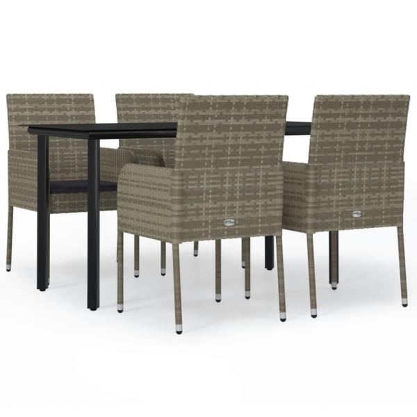 5-tlg. Garten-Essgruppe mit Kissen Schwarz und Grau Poly Rattan