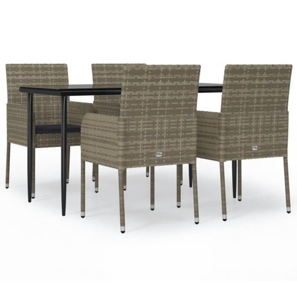 5-tlg. Garten-Essgruppe mit Kissen Schwarz und Grau Poly Rattan