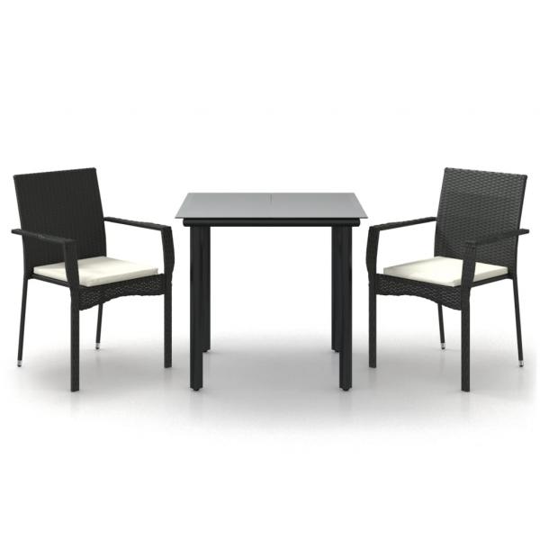 3-tlg. Garten-Essgruppe mit Kissen Schwarz Poly Rattan