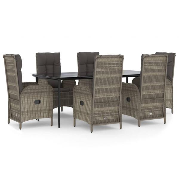 7-tlg. Garten-Essgruppe mit Kissen Schwarz und Grau Poly Rattan