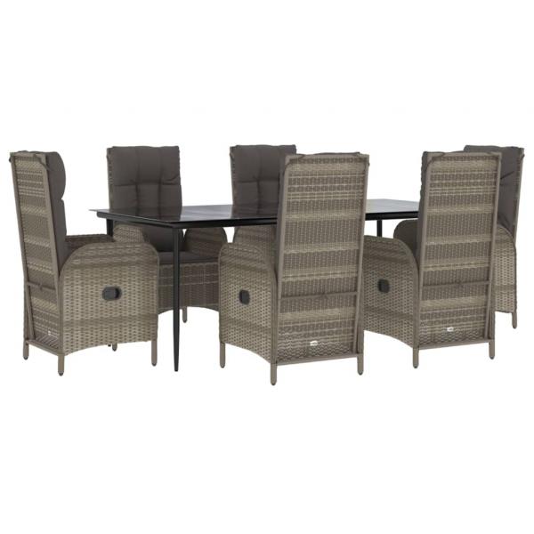 7-tlg. Garten-Essgruppe mit Kissen Schwarz und Grau Poly Rattan
