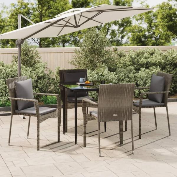 ARDEBO.de - 5-tlg. Garten-Essgruppe mit Kissen Schwarz und Grau Poly Rattan