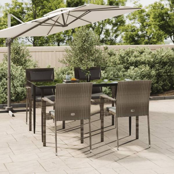 ARDEBO.de - 5-tlg. Garten-Essgruppe mit Kissen Schwarz und Grau Poly Rattan
