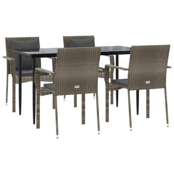 5-tlg. Garten-Essgruppe mit Kissen Schwarz und Grau Poly Rattan