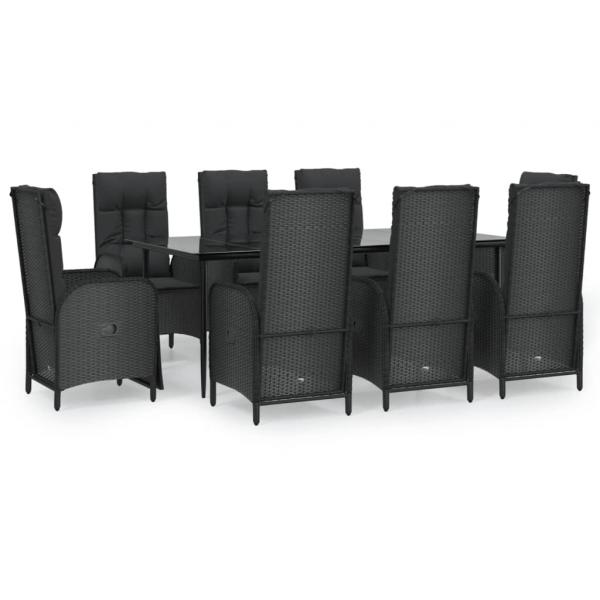 9-tlg. Garten-Essgruppe mit Kissen Schwarz Poly Rattan