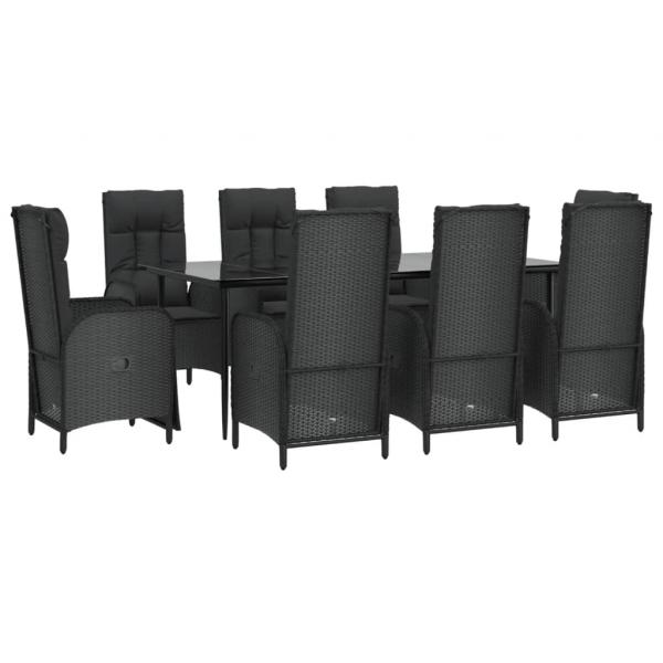 9-tlg. Garten-Essgruppe mit Kissen Schwarz Poly Rattan
