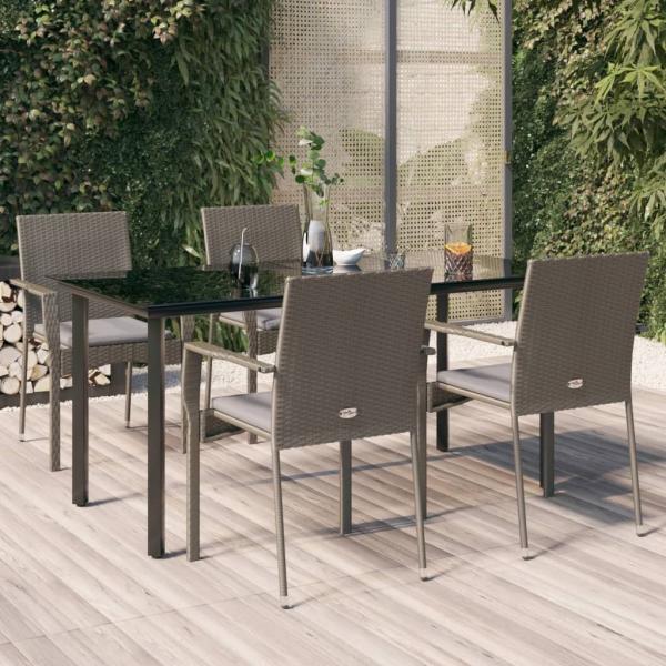 ARDEBO.de - 5-tlg. Garten-Essgruppe mit Kissen Schwarz und Grau Poly Rattan