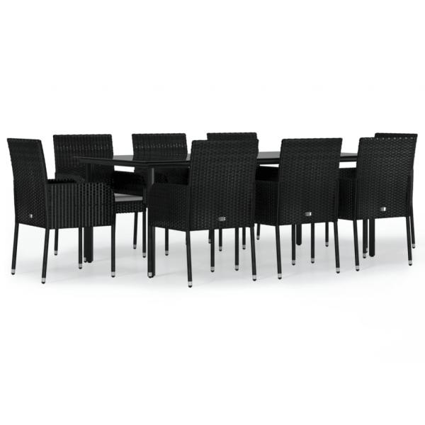 9-tlg. Garten-Essgruppe mit Kissen Schwarz Poly Rattan