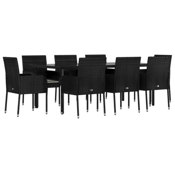 9-tlg. Garten-Essgruppe mit Kissen Schwarz Poly Rattan