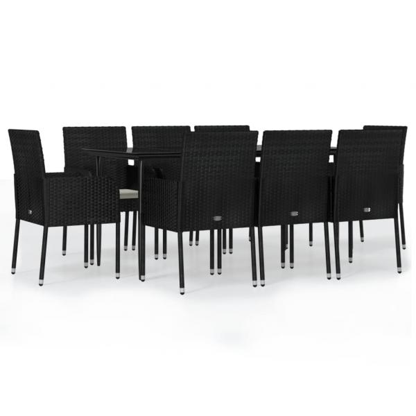 9-tlg. Garten-Essgruppe mit Kissen Schwarz Poly Rattan