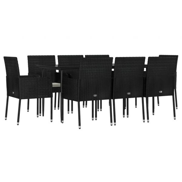 9-tlg. Garten-Essgruppe mit Kissen Schwarz Poly Rattan