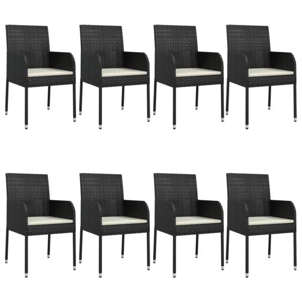 9-tlg. Garten-Essgruppe mit Kissen Schwarz Poly Rattan