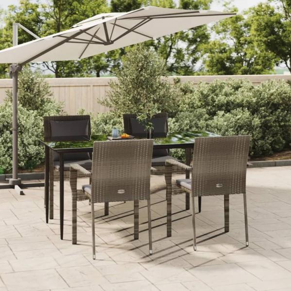ARDEBO.de - 5-tlg. Garten-Essgruppe mit Kissen Schwarz und Grau Poly Rattan