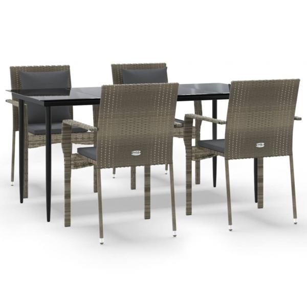 5-tlg. Garten-Essgruppe mit Kissen Schwarz und Grau Poly Rattan