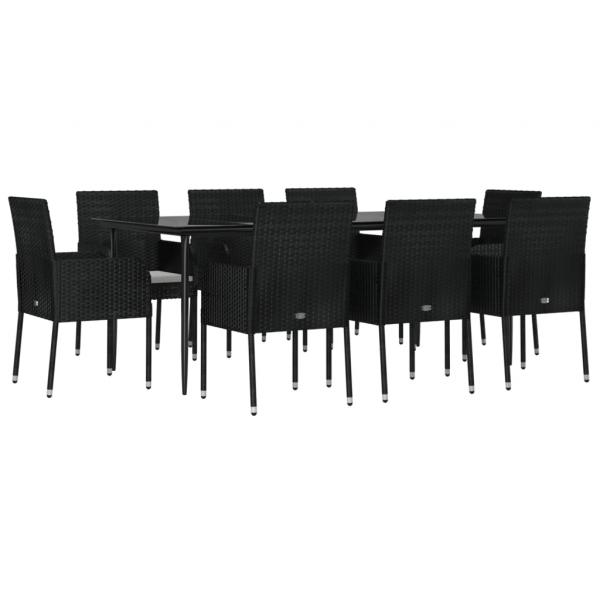 9-tlg. Garten-Essgruppe mit Kissen Schwarz Poly Rattan