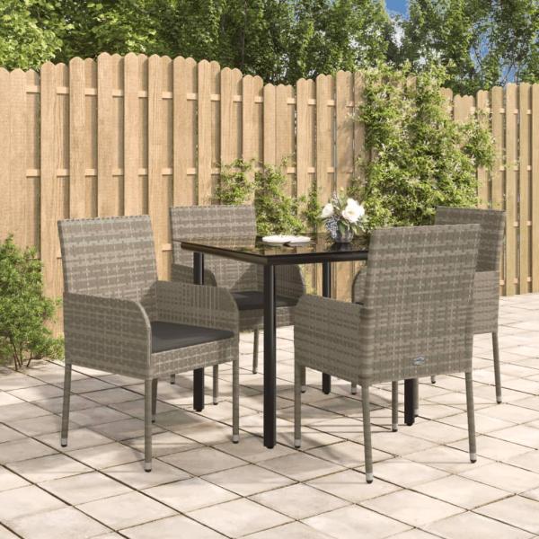 ARDEBO.de - 5-tlg. Garten-Essgruppe mit Kissen Schwarz und Grau Poly Rattan